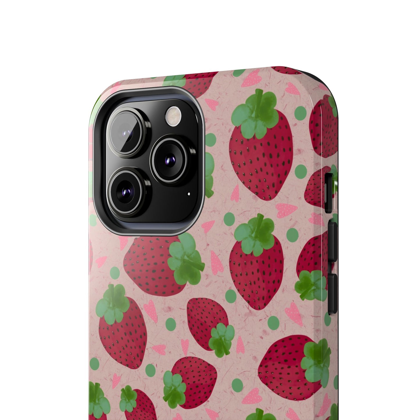 Strawberry Pattern Tough Phone Case — Cute Pink Fruit Protective Cover