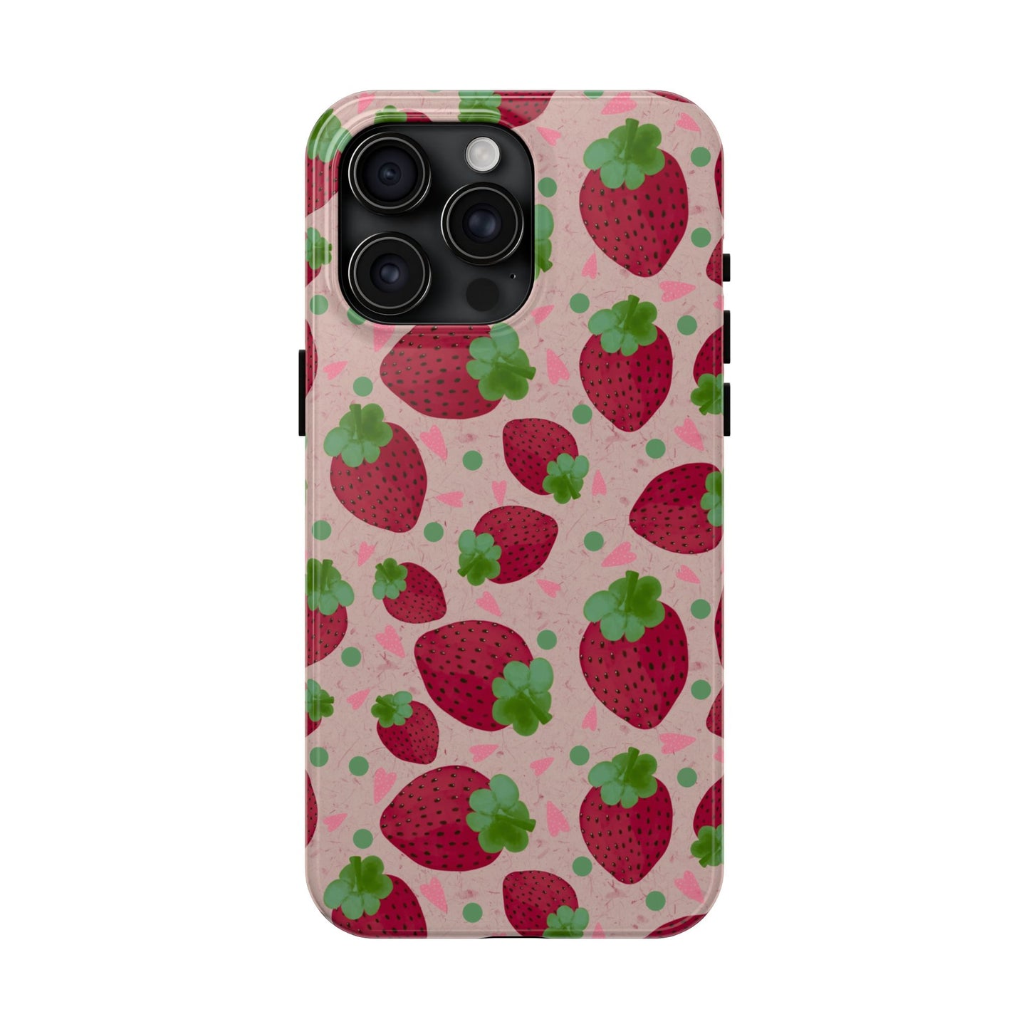 Strawberry Pattern Tough Phone Case — Cute Pink Fruit Protective Cover