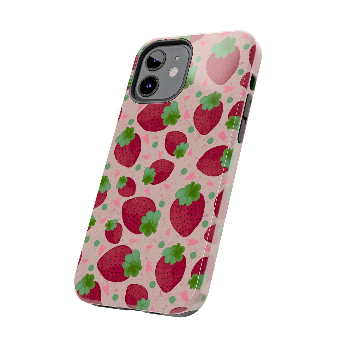 Strawberry Pattern Tough Phone Case — Cute Pink Fruit Protective Cover