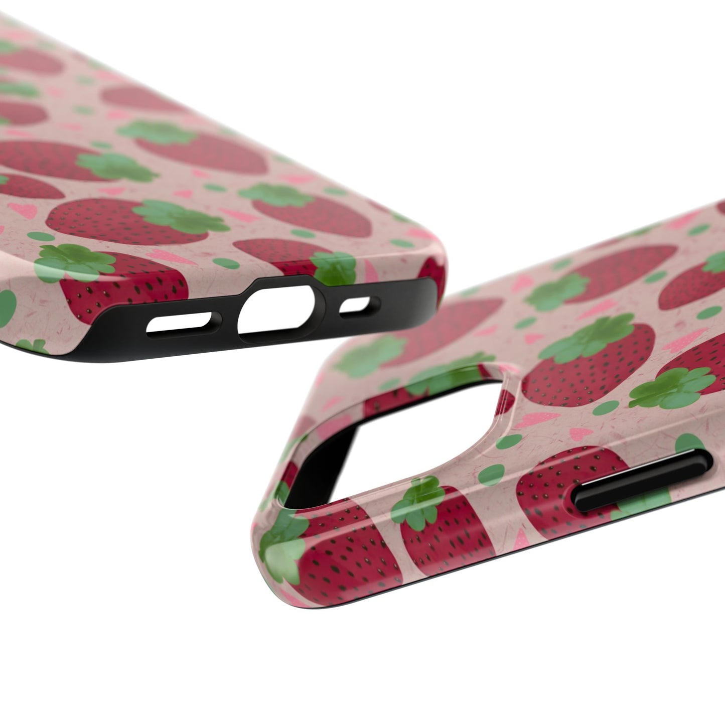 Strawberry Pattern Tough Phone Case — Cute Pink Fruit Protective Cover