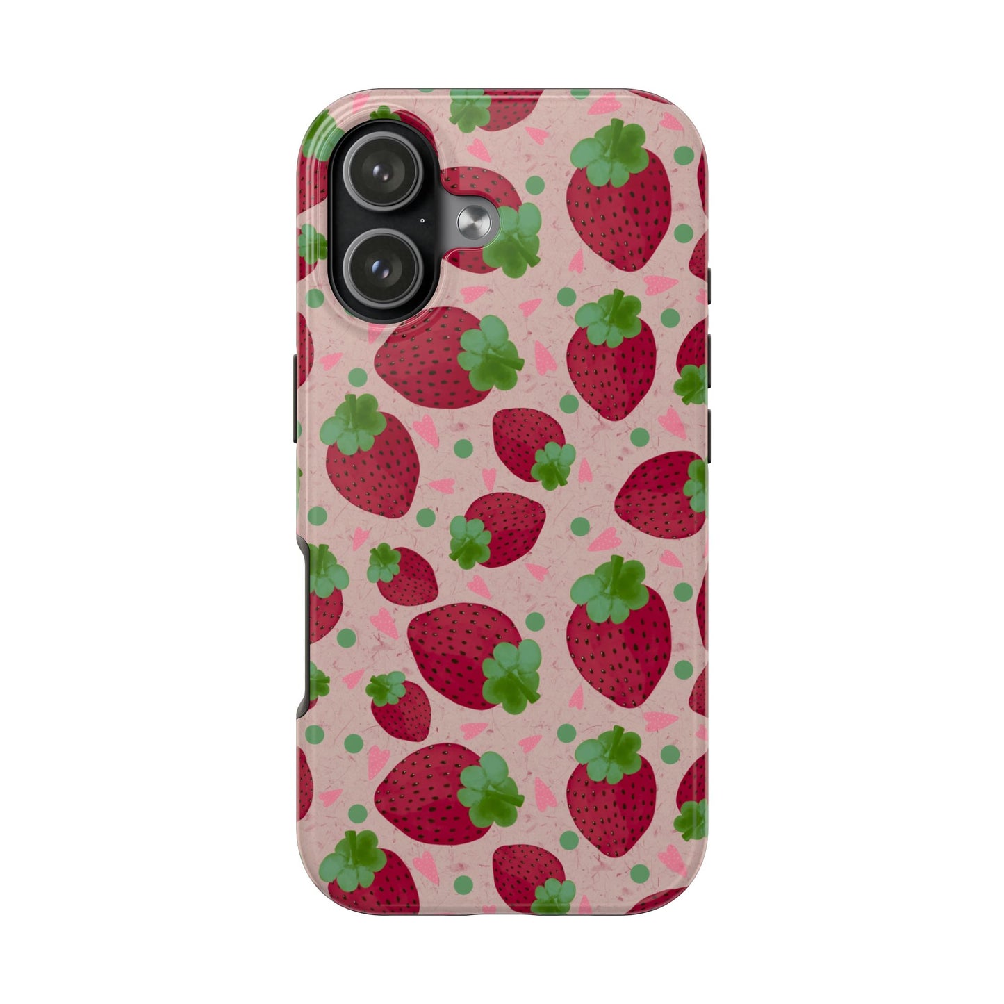Strawberry Pattern Tough Phone Case — Cute Pink Fruit Protective Cover