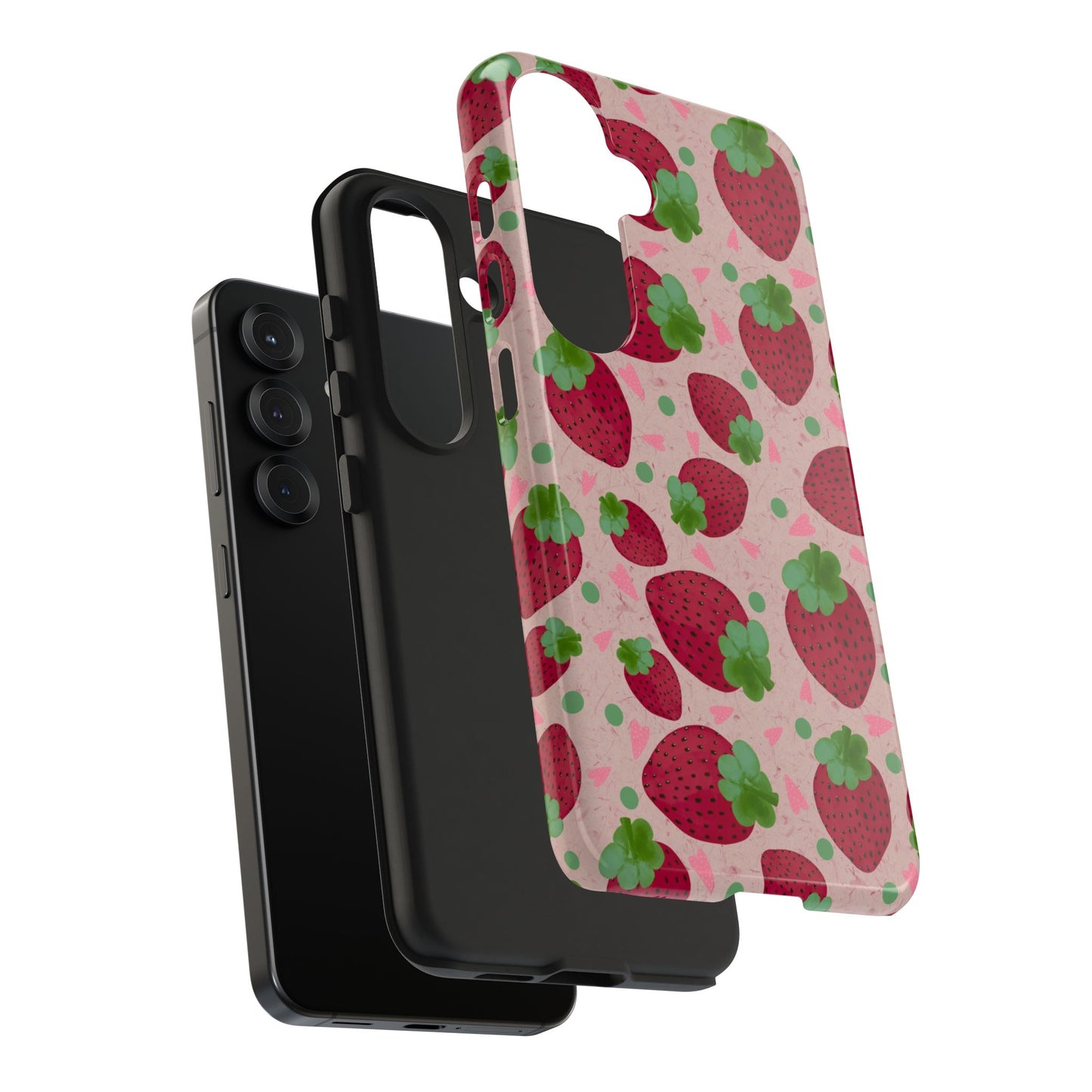 Strawberry Pattern Tough Phone Case — Cute Pink Fruit Protective Cover
