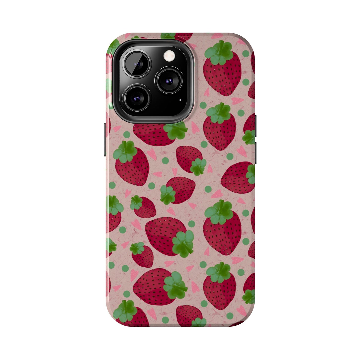 Strawberry Pattern Tough Phone Case — Cute Pink Fruit Protective Cover