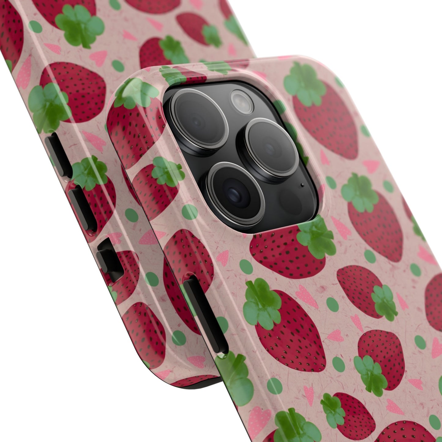 Strawberry Pattern Tough Phone Case — Cute Pink Fruit Protective Cover