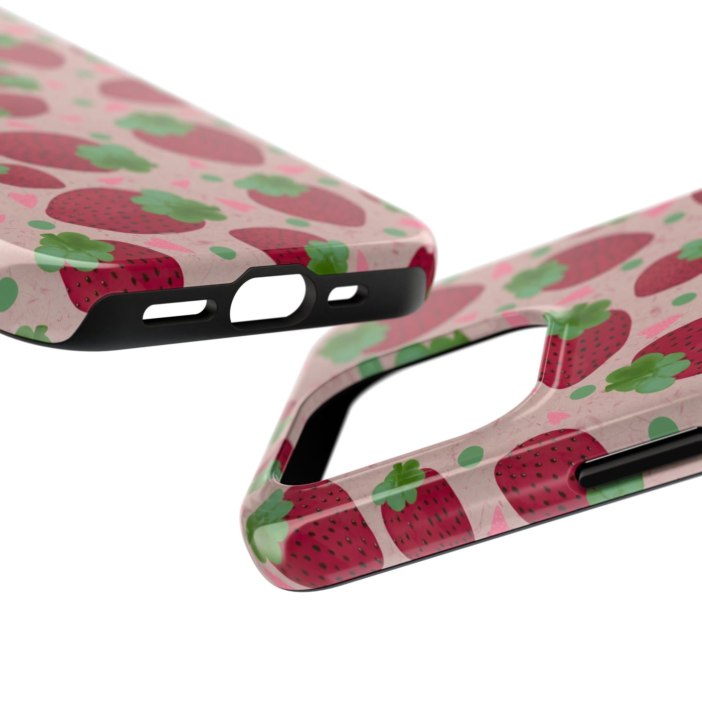 Strawberry Pattern Tough Phone Case — Cute Pink Fruit Protective Cover